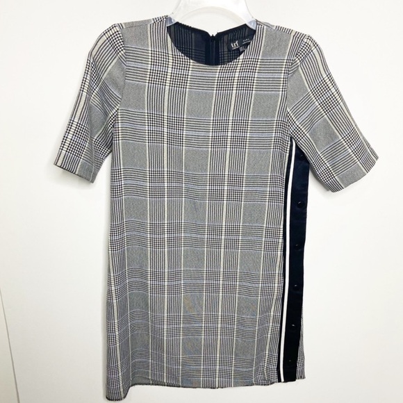 Zara Size Small Plaid Short Sleeve Shift Dress Buttons Side - Picture 3 of 6